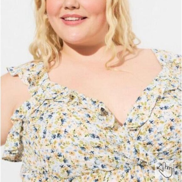 Torrid Yellow & Blue Peplum Georgette Ruffle Surplice Tank Top. - Picture 4 of 5